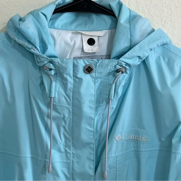 Women’s Columbia Arcadi II Rain Jacket Aqua Haze and White Color Size Large - Picture 4 of 16